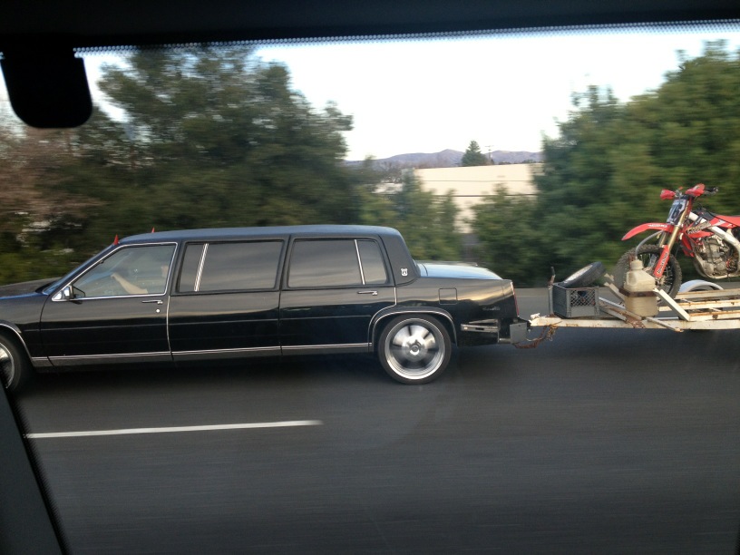 Mary Menicucci on X: "A limo Cadillac that has trailer with a dirt bike!  #classys #peoplethesedays http://t.co/yROQulRc" / X
