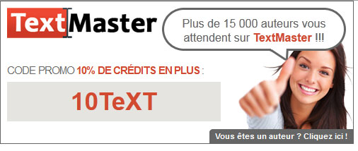 noskamedia's tweet image. #TextMaster 10% de crédits en cadeau avec le code Promo "10TeXT" sur bit.ly/zneNV0 ! #SEO