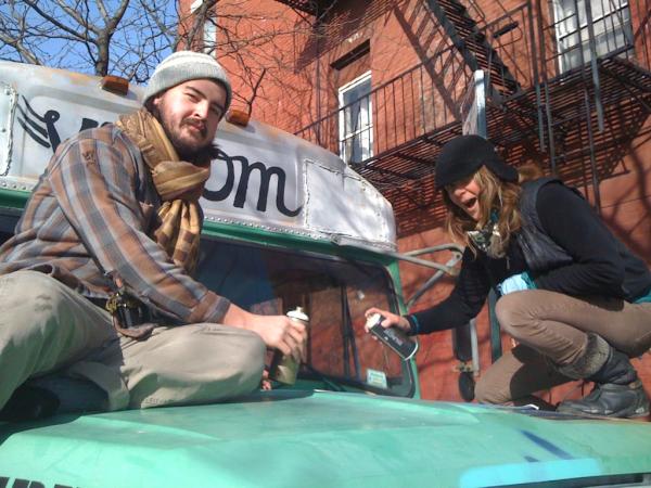 Tom and Lopi putting finishing touches on the #OWSBus. #OccuTour:  via @occupywallstnyc: