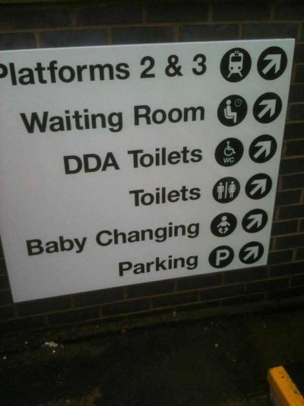 notjustdad's tweet image. This sign at newly re-furbished Marks Tey suggests there are seats in waiting room on platform 2/3! Misleading. #nxea