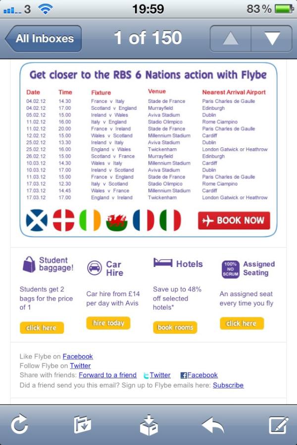 jpb976's tweet image. Look at the England flag on this email ad from #flybe. Whoops! #wrongflag