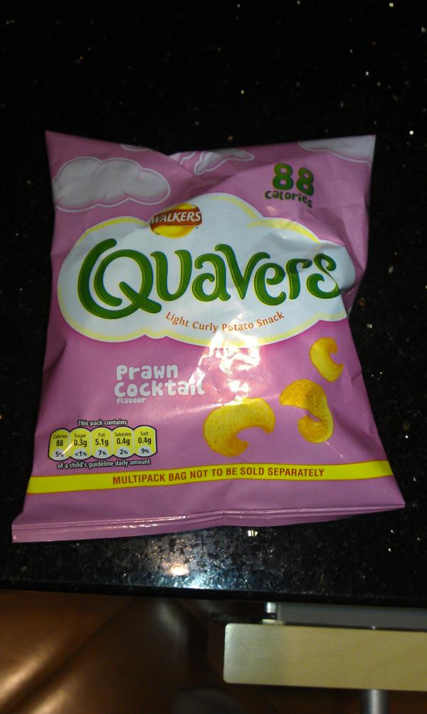 Bav01's tweet photo. New prawn cocktail flavoured Quavers! http://t.co/KKuofhPr
