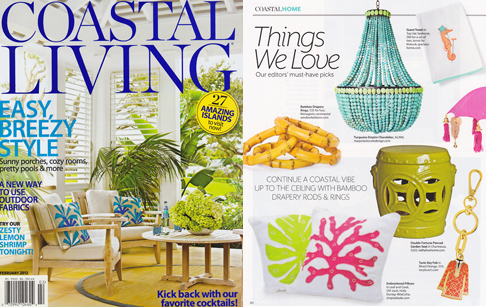 New Press! Coastal Living, Feb 2012 features Turquoise Empire Chandelier by Marjorie Skouras Design