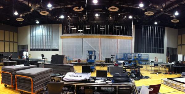 gregbacus's tweet image. What a difference 24 hrs makes!  #lcOKCstage side walls are up and temp wall in the middle...dust prevention!