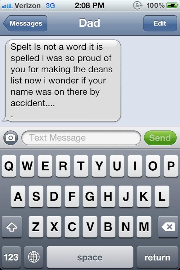 doricooley's tweet image. thanks dad, guess i should learn some proper grammar 😞 #supportivefather