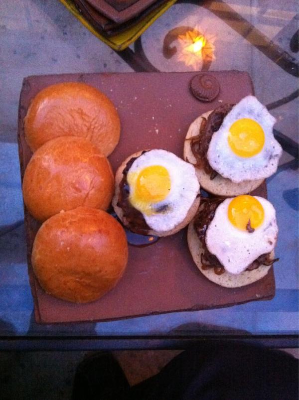 NancyLuna's tweet photo. #SugarCane MIA: Kobe Beef Sliders with quail egg mustard. Spice of Love - mango passion jalapeño vodka - Happy Hour! http://t.co/il8ROWWM
