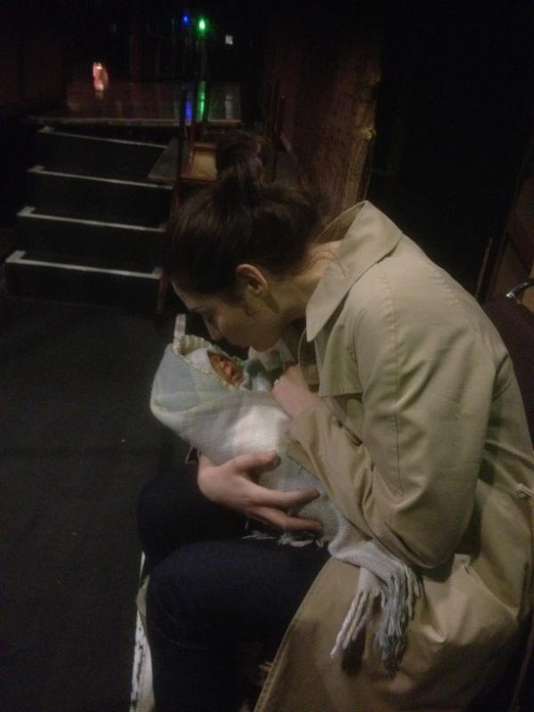 Caught polli getting broody in rehearsals. Not sure who's baby it is though...
