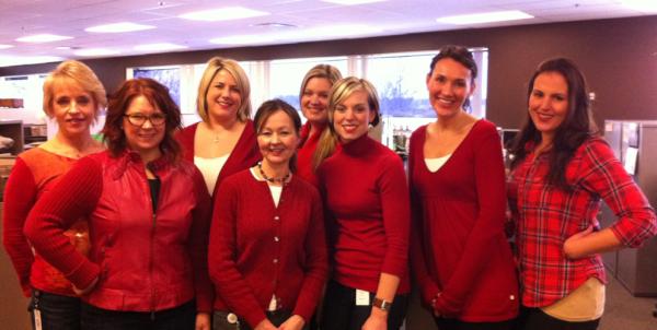 aveda's tweet photo. Aveda employees wear red today to support the fight against heart disease in women. http://t.co/5yohfXwp