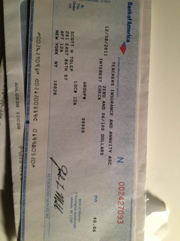 ScottyTea's tweet photo. Teachers, thanks so much for this $0.06 check http://t.co/5i5w3H2S