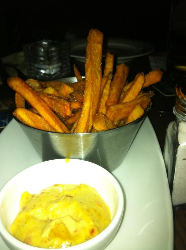 Astra__B's tweet photo. Yam fries with spicy mango sauce at @earlsnorthvan - yum! Love the dip. http://t.co/bMtNCSLQ