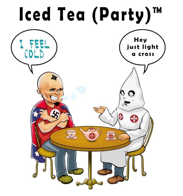 ARPoster's tweet image. Iced Tea Party.  A poster showing two racists in the cold (having a Tea Party). Buy it here: bit.ly/zO6Mdt
