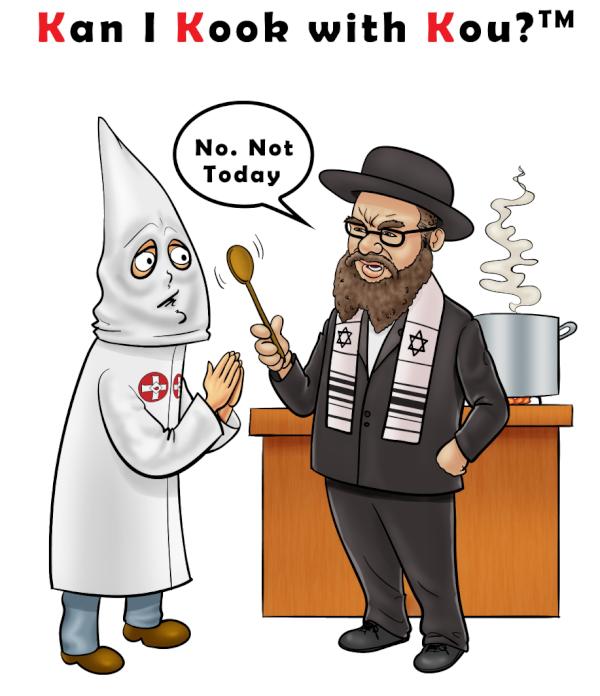 ARPoster's tweet image. Kan I Kook with Kou?- Funny anti racism poster of Supremacist begging Rabbi to cook. Buy it here: bit.ly/zj8cq2