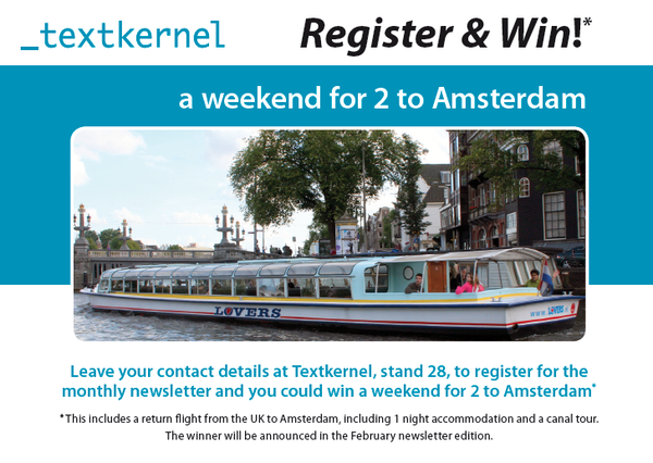 Textkernel's tweet image. 5 more days to Recruitment Agency Expo. Come by #Textkernel&apos;s stand 28 and win a weekend to Amsterdam*! #recexpo