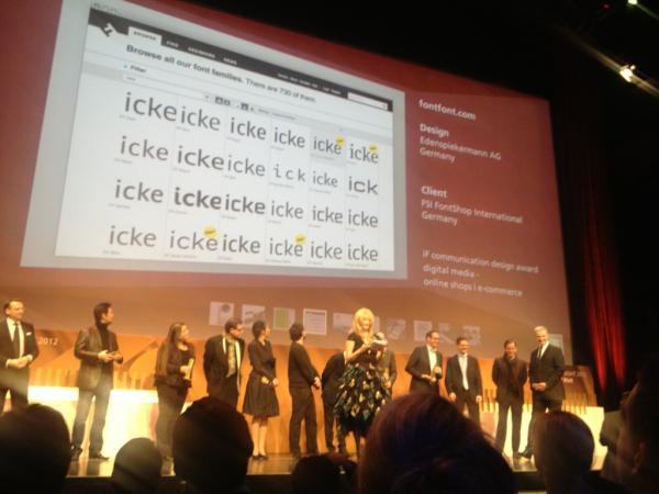 Gold for FontFont: @robertstulle & @gabrowitsch on stage to receive an iF gold award for fontfont.com #IFAward