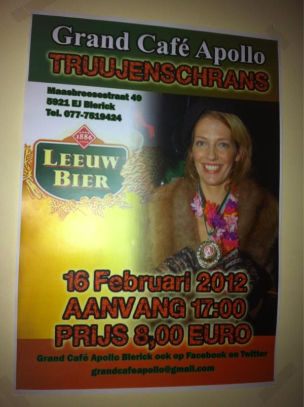 16 febr. Truujenschrans. Aanv. 17:00 uur. Prijs € 8,00. Er zijn nog n aantal kaarten! Interesse - 077 7519424.