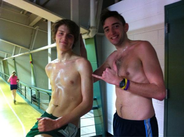 SienaXC's tweet photo. Good workout on the indoor track this a.m. Ryan and Brendan pose for a post-workout photo - http://t.co/794RYuCK
