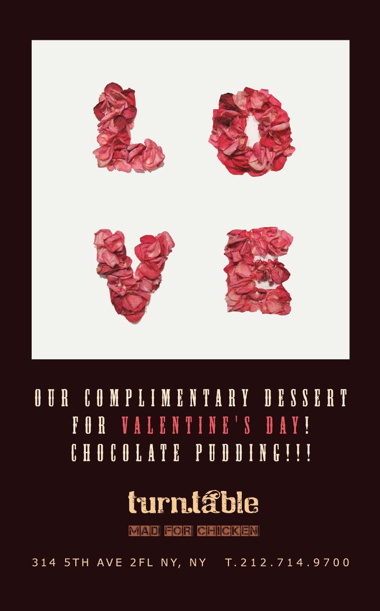 TurntableNYC's tweet photo. ~~Let's Get the Free Desert, Our Exclusive Chocolate Pudding at TURNTABLE Mad For Chicken on Valentine's day ~~ http://t.co/bj1jOr1z