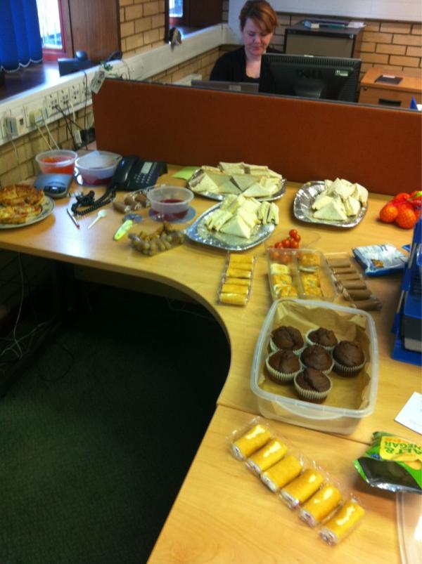 IanFrith1's tweet image. The Birthday spread they laid on at work,,complete with jelly, did cheer me up a bit though #GoodSpread