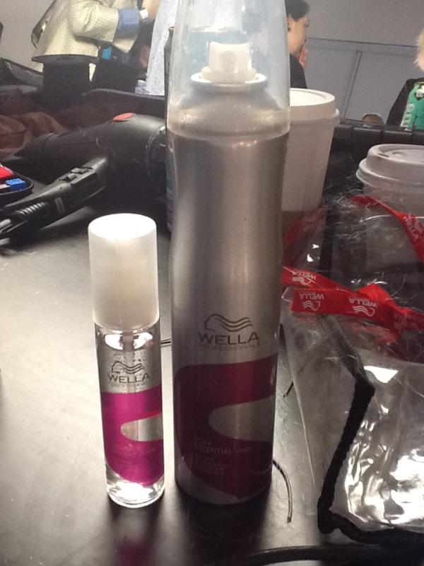 The two key Wella products being used to create the Jeremy Scott look. Stay Essential and Shimmer Delight. #NYFW