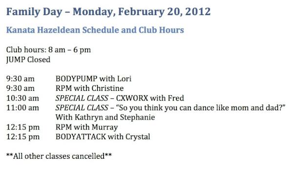 robertzvinis's tweet photo. Reduced club hours and class schedules tomorrow (Family Day). No evening classes. See attached for details. http://t.co/sexHyBT1