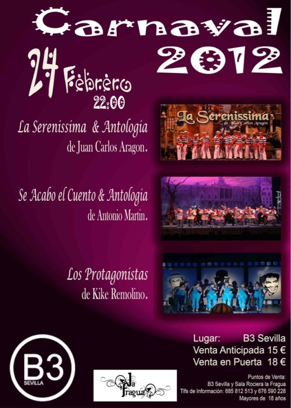 b3sevilla's tweet photo. SIGUE EL CARNAVAL!!!
La serenissima, Los Protagonistas y Se acabo el cuento. 24 Febrero B3 Sevilla http://t.co/OhhY3QQd