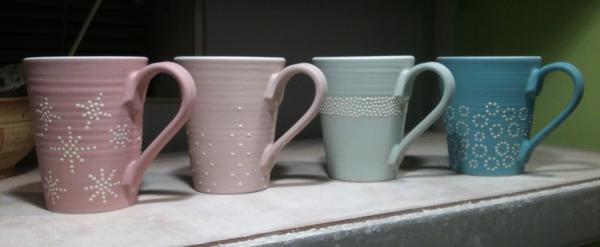 Mugs for a custom order - there's just something satisfying about putting dots on things!