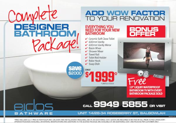 EidosBathware's tweet photo. Renovating or Building? Bathroom Packages from $1999 which include a Bonus 19' WATERPROOF TV for your Bathroom. http://t.co/wrcVd8U4