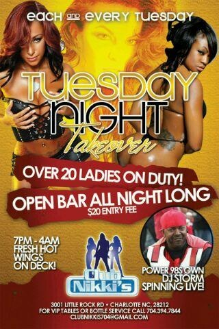 ClubNikkis's tweet photo. 2NITE #TAKEOVERTUESDAYS OPEN BAR ALL NITE LONG | FREE DRINKS FLOWING | OVER 20 DANCERS ON DUTY | @DjStorm_RR SPINNIN http://t.co/lKPqS0SO