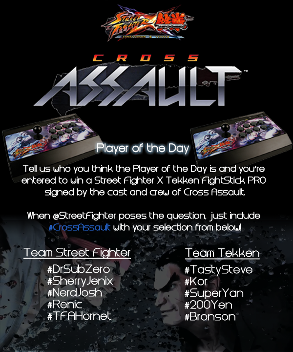 StreetFighter's tweet photo. Follow these instructions for the Player of the Day on #CrossAssault and you can win a signed SFxTK FightStick Pro! http://t.co/FDmsU8pd