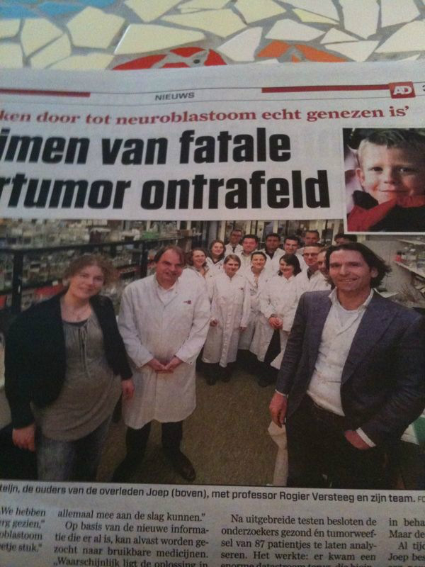 En ook in het AD aandacht voor de doorbraak in de strijd tegen neuroblastoom kinderkanker! #villajoep #spinforlife #ves