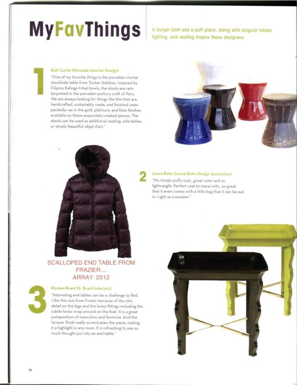 FRAZIER_NYDC's tweet photo. Great mention of the Scalloped End Table in ARRAY this month...thanks KB, for the support! http://t.co/Xg2NaqX1