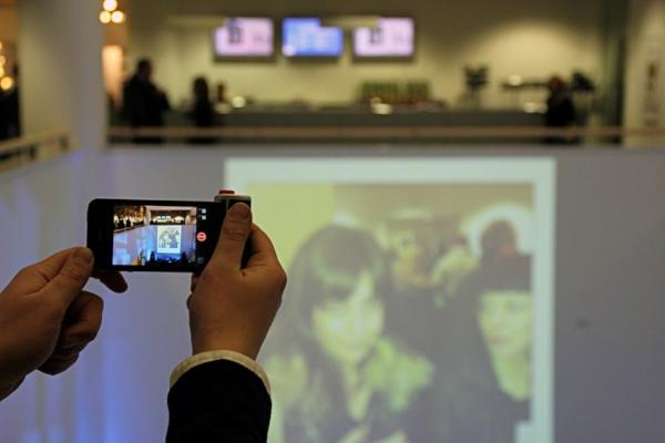 thisispopa's tweet photo. Photo of @thisispopa in action at the @mart_museum Postmodernism launch  creating instant live photo wall. http://t.co/3r9ZPy1r