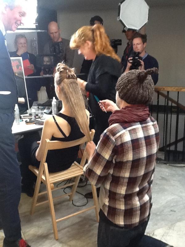 More backstage with Eugene and Josh at Missoni. Style is androgynous. Color is sheer. #MFW @JoshWoodColour