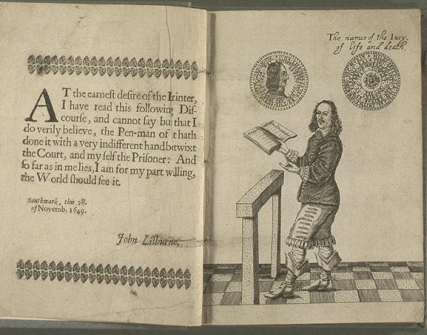 HistoryNeedsYou's tweet image. Here is Lilburne reading from Coke&apos;s articles at his trial for treason in late 1649 #endc