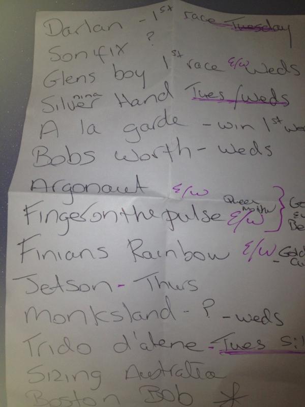 A list of fancys I got from trainers & jocky's...remember,they won't all win #bestofluckeveryone