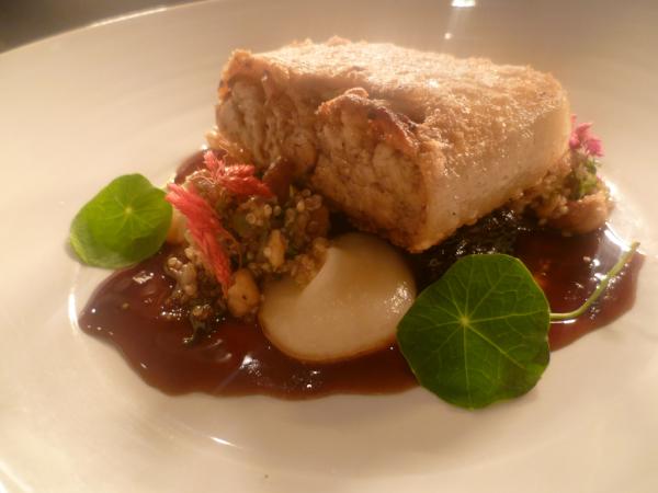 Compressed Pig, Quince puree, house made chocolate blood pudding, quinoa, pedro xiemenez jus