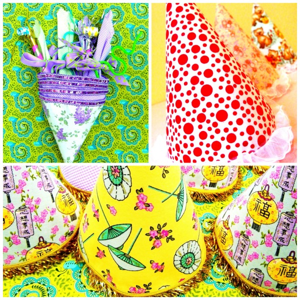 DaraBlakeley's tweet photo. Bright and colorful party hats made from vintage fabrics. Great for Birthday Parties! http://t.co/r6Mz8WYk http://t.co/CmYisNYJ