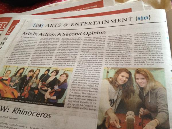 A great article in this weeks SIN Newspaper about our upcoming event with the NUI Galway Medical Orchestra!