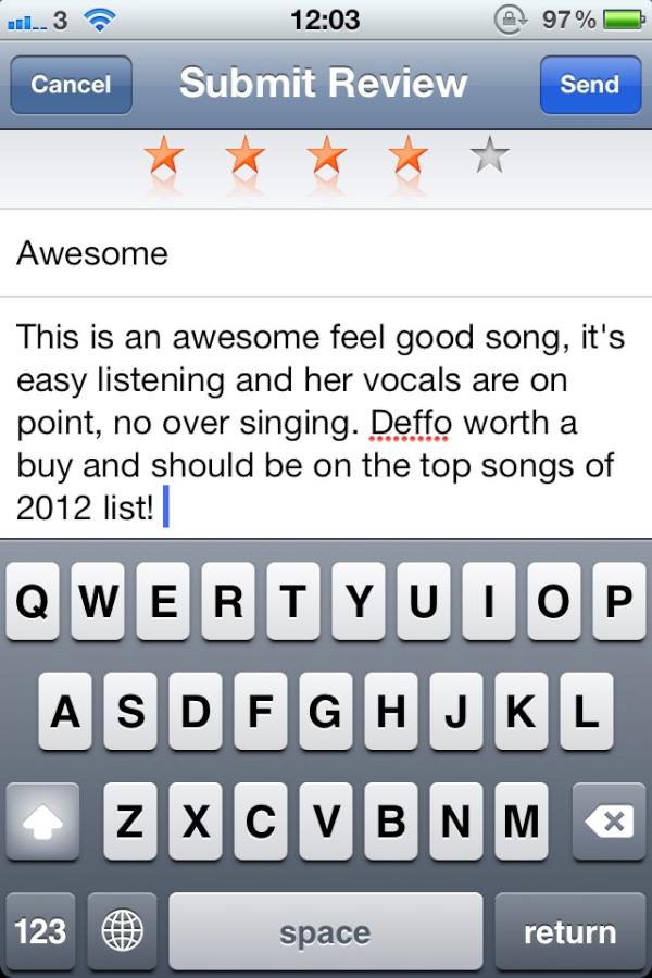 K_M_P's tweet image. @RebeccaFMusic My iTunes review for #toogoodtolose