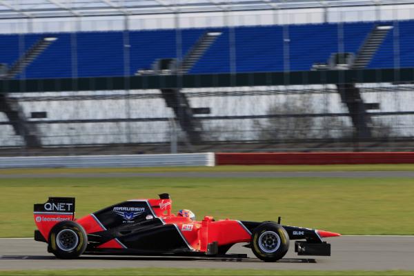 Here's a better view of the new MR01 out on track at Silverstone with <a href="/realTimoGlock/">Timo Glock</a> at the helm.