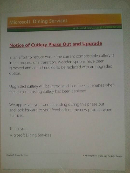 JenScully's tweet photo. Here at Microsoft, even the spoons are subject to periodic upgrades. http://t.co/9epxua38