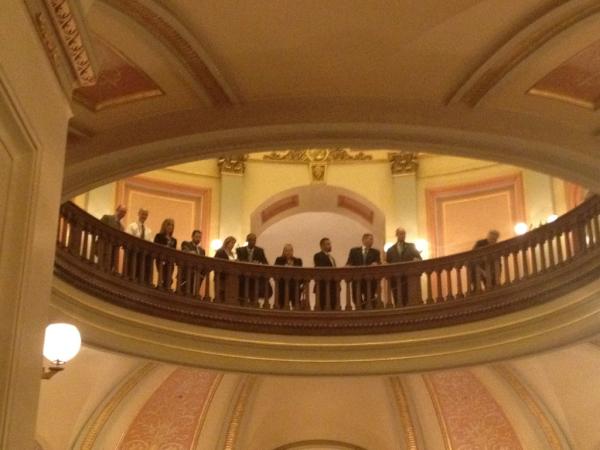 kendrayukiko's tweet photo. Suits watching impending arrests from upper rotunda #watchingyouback #occupycapitol #M5 #occupyedu http://t.co/9nCTGjy7