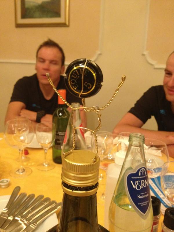 MarkCavendish's tweet photo. This is the handywork of our Director @stevendejongh... Enjoyed the champagne, I think. http://t.co/0OeelYSG