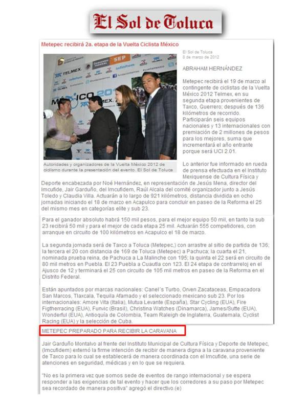 IMCUFIDEM's tweet photo. Todo listo para recibir la Vuelta México http://t.co/3SQk3f5W