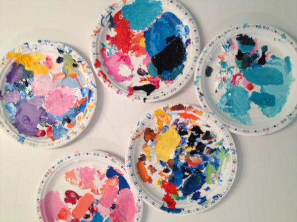 Here's a picture of Ted Harrison's really fancy paint palettes!