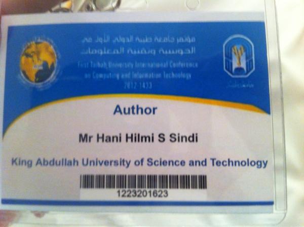 HaniSindi's tweet image. في مؤتمر جامعة طيبة الدولي الأول في الحوسبة وتقنية المعلومات
#ICCIT 
#taibah 
#جامعة_طيبة 
#كاوست 
#KAUST 
#kau