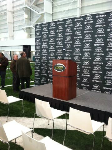SportsCenter's tweet photo. #TebowTalks coming up at NOON ET, SC on ESPN RT @RichCimini Gee, I wonder who will be standing here at noon. http://t.co/v9me88WN