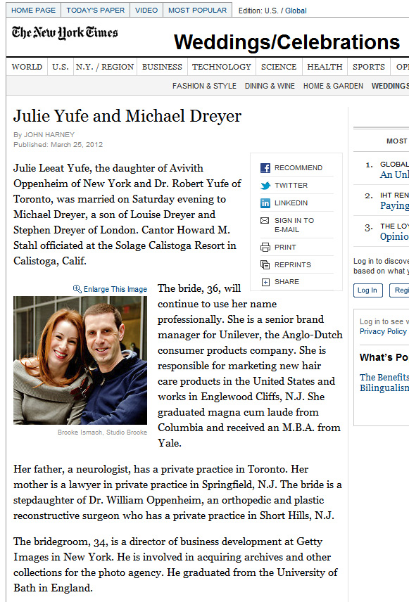 BrookeIsmach's tweet photo. Spotted in the NY Times!  Congrats Julie + Mike on your Wedding!  :) http://t.co/FLPEisBv