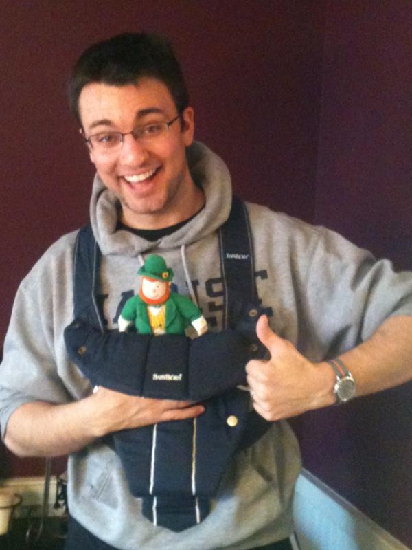 DeeStauffer's tweet photo. Baby O'Bjorn - happy St. Patrick's Day!! http://t.co/1Ogxz6OK