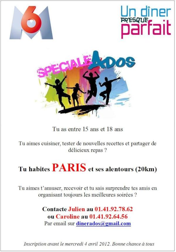 CastingUDPP's tweet image. #M6 Un dîner presque parfait recherche des lycéens 15-18 ans pour une spéciale #ados